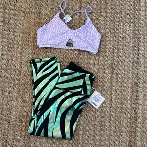 Wolven threads purple leapord sports bra Green Zebra Print Capri Leggings bundle